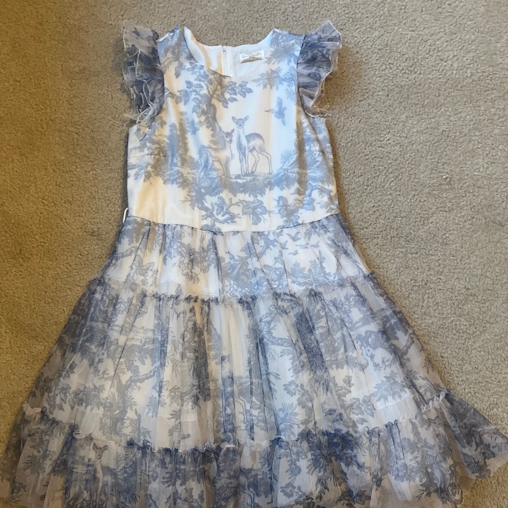 MONNALISA Dress for Kids $350 Blue and Beige Print